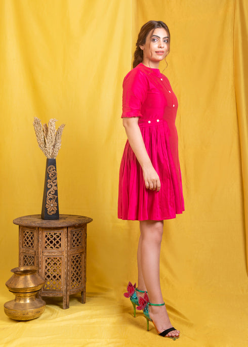 PINK SHORT GATHERS DRESS